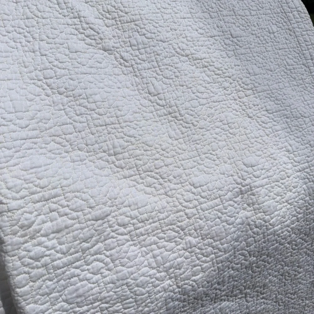 Restoration Hardware Quilt Queen White Excellent 100% Cotton Pick Stitch Texture